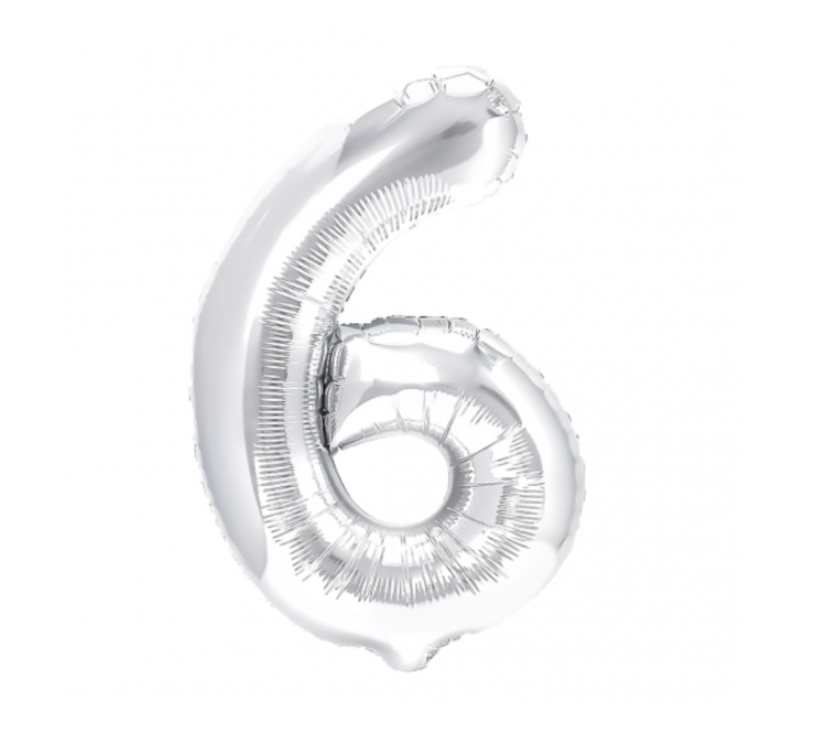 Balon foliowy Cyfra „6” w srebrnym kolorze z helem
