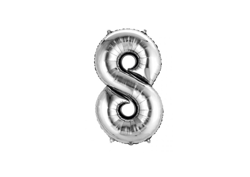 Balon foliowy Cyfra „8” w srebrnym kolorze z helem