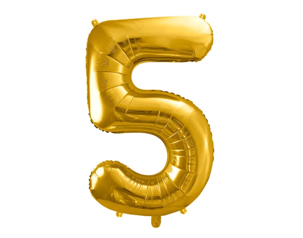 Balon foliowy cyfra „5” w złotym kolorze