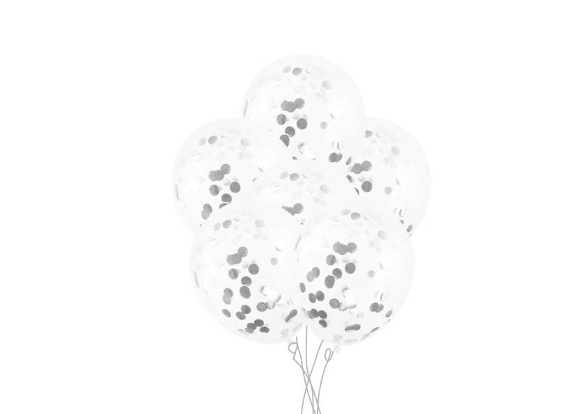 Bukiet z siedmiu balonów wypełnionych srebrnym konfetri