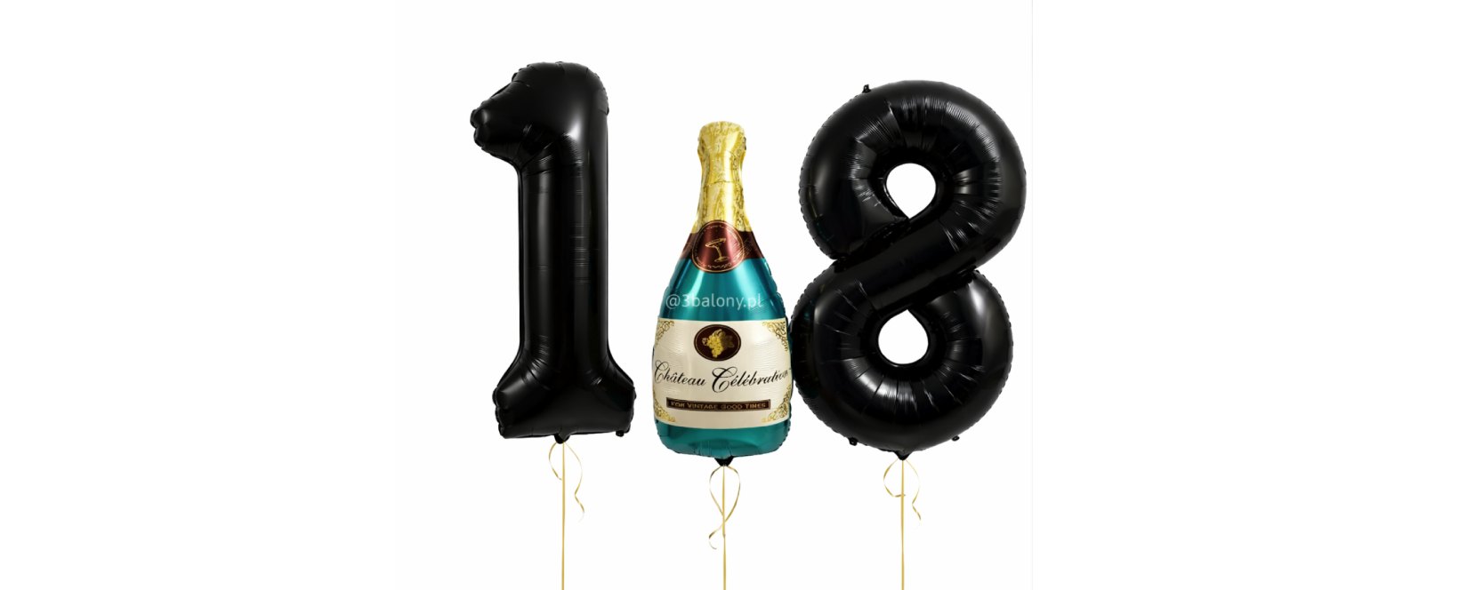 Balony cyfry 18 z balonem szampan z helem
