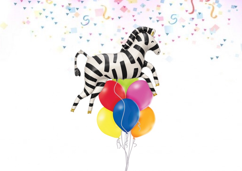 Kolorowy zestaw balonów z dużym balonem w kształcie zebry