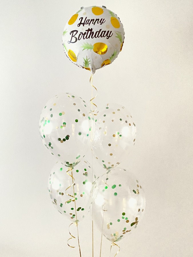 Balon okrągły z napisem „Happy birthday” z ananasem