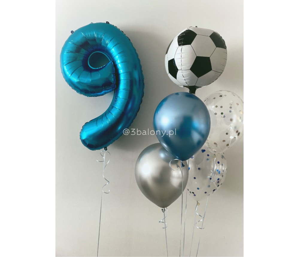 Balon w kształcie 9 w niebieskim kolorze w zestawie