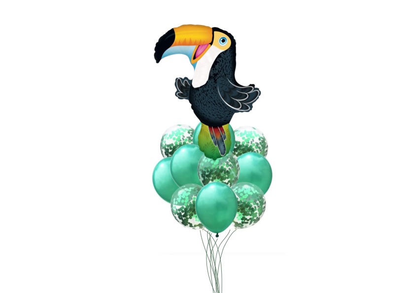 Balon tukan w zestawie z zielonymi balonami