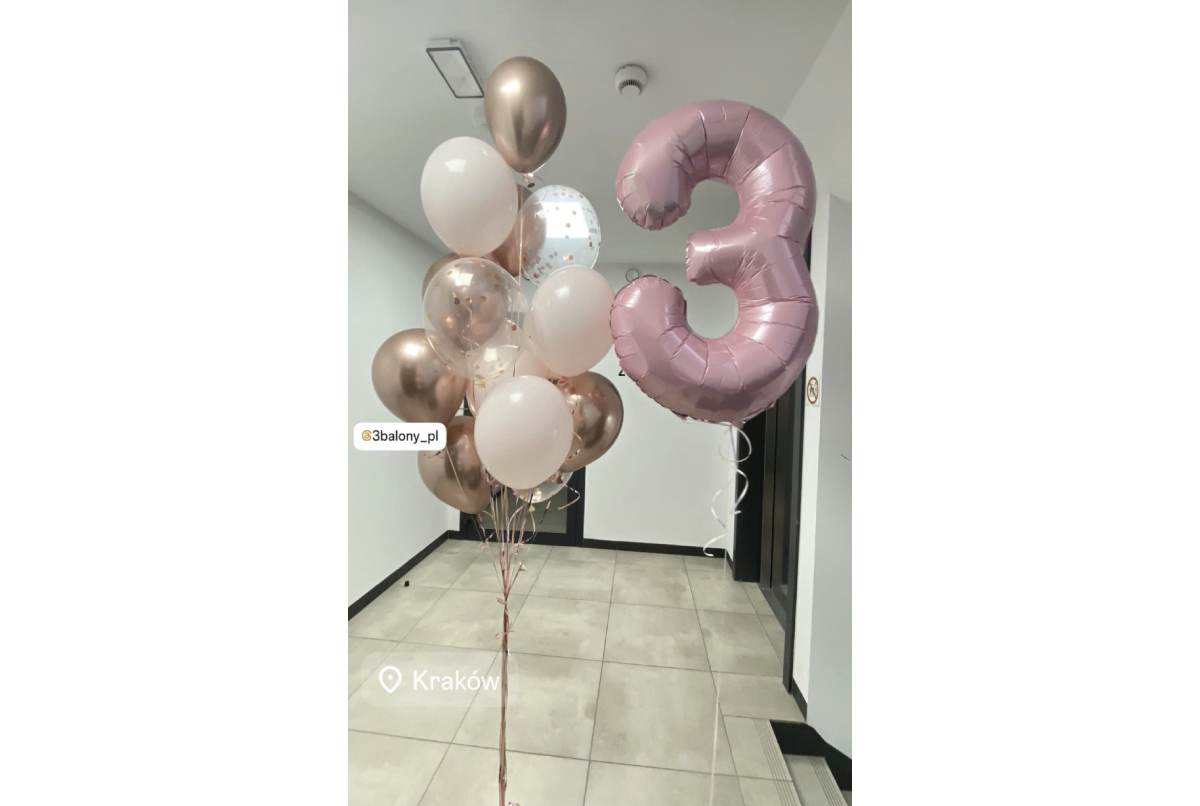 Balon cyfra 3 + bukiet z 15 balonów z helem