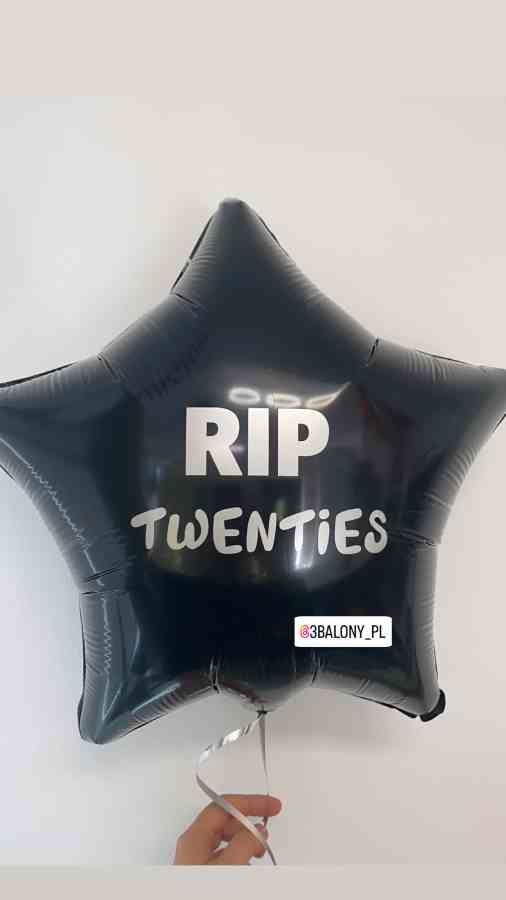 Balon gwiazdka z napisem RIP twenties z helem