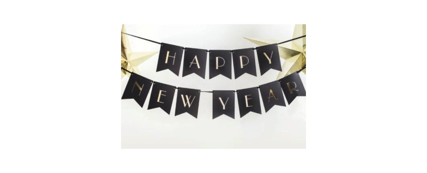 Baner Happy New Year, czarny, 15 x 170 cm