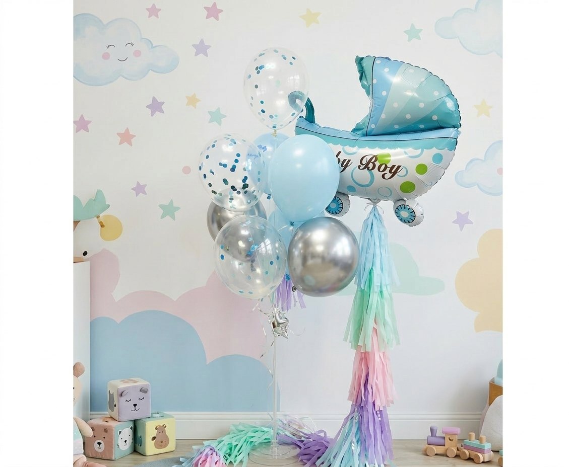 Balonowy bukiet z helem na narodziny chłopca