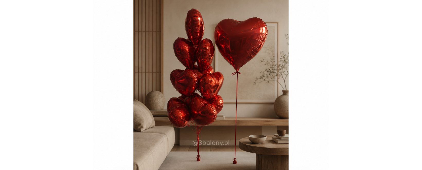 Duży balon serduszko 75 cm oraz 10 balonów 45 cm