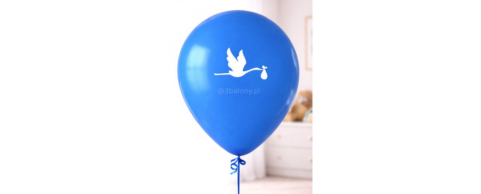 Balon lateksowy z bocianem w białym kolorze