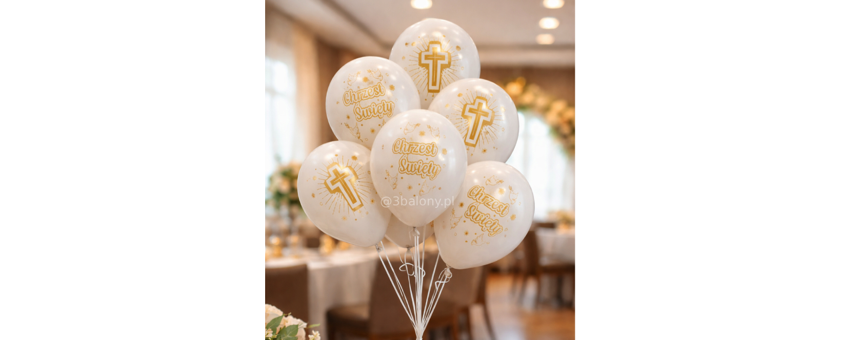 Białe balony z nadrukiem Chrzest Święty