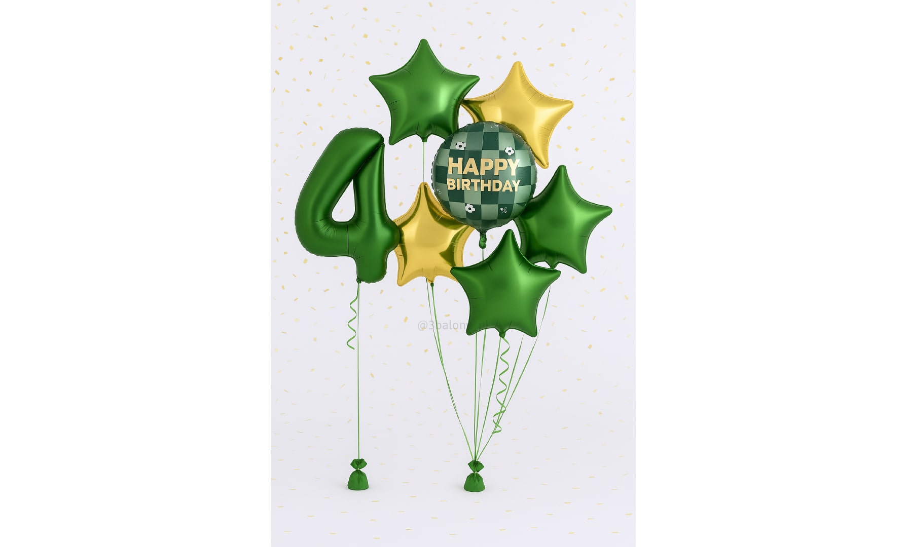 Zestaw balonów na 4. urodziny – cyfra, gwiazdki i balon Happy Birthday piłkarski