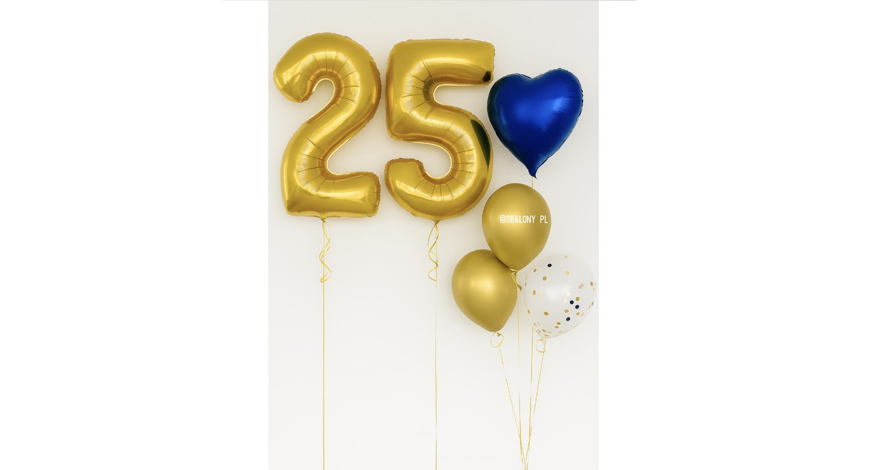 Bukiet balonów na 25 urodziny z cyfrą 25 złotym kolorze