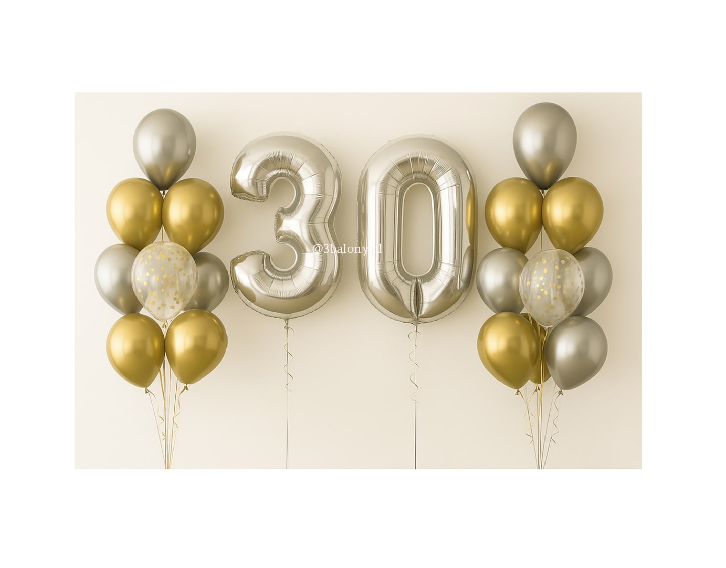 Złoto-Srebrny Zestaw Balonów na 30 Urodziny – Elegancka Dekoracja Jubileuszowa