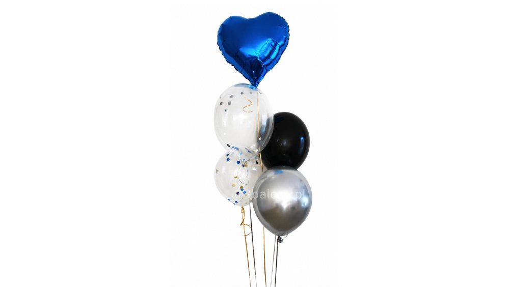 Balon w kształcie serca i cztery balony lateksowe