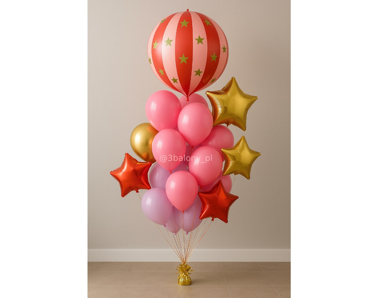 Bukiet balonowy z gwiazdkami – różowo-złota dekoracja