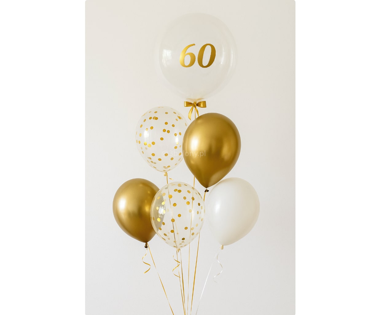 Bukiet balonowy z napisem 60 w złoto białym kolorze