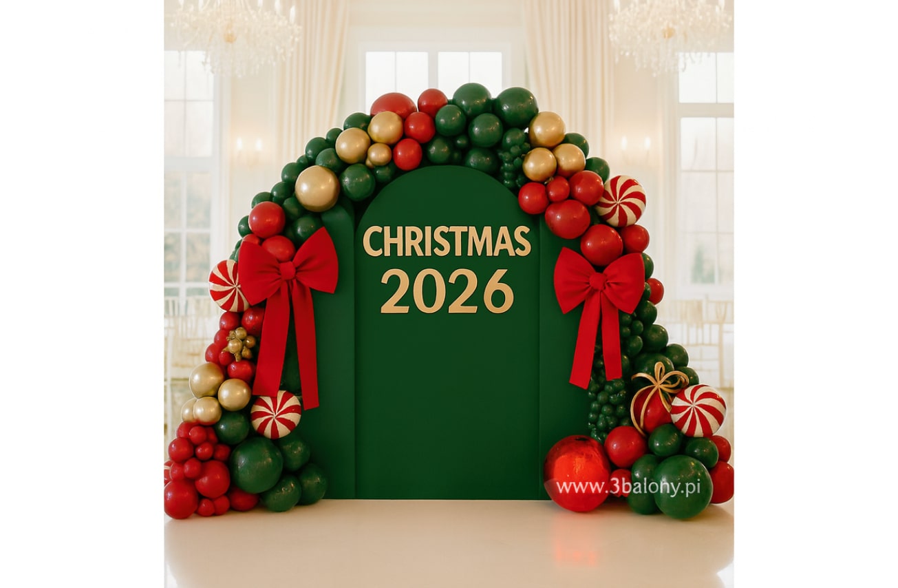 Ścianka balonowa x-mas 2026 w zielono złotym kolorze