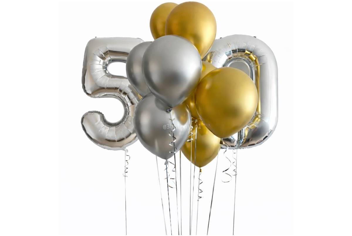 Zestaw balonów na 50 urodziny z cyfrą 5 i 0