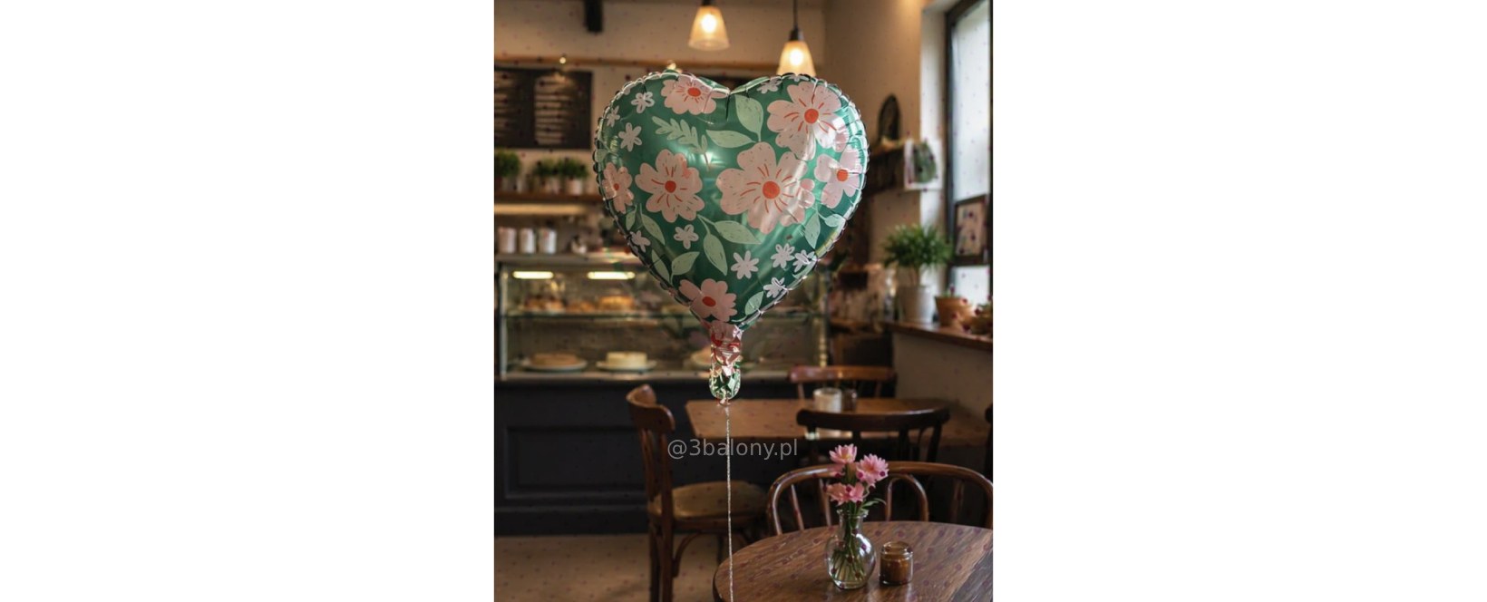 Balon foliowy zielone serce w kwiatki