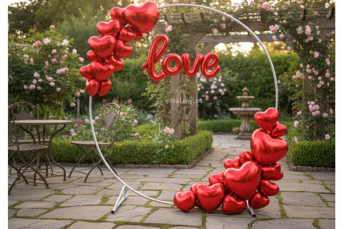 Dekoracja na Walentynki: Metaliczny stelaż, napis love i serca