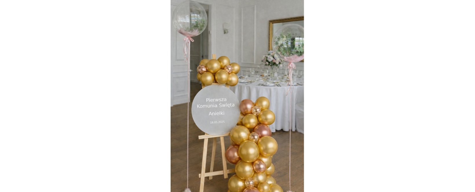 Dekoracja na Komunię Świętą – złote i rose gold balony