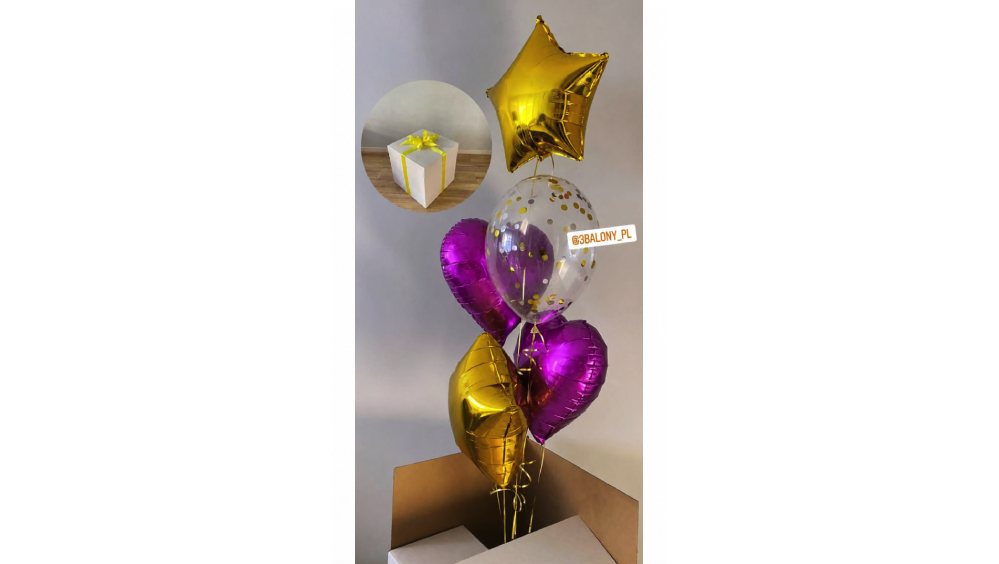 Bukiet Balonowy Fioletowo-Złoty | Balony na Urodziny